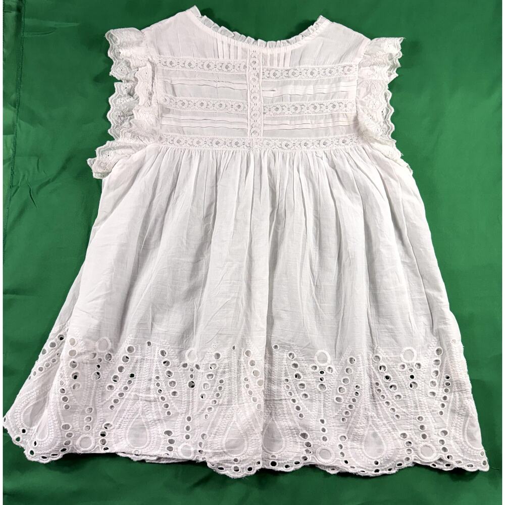 Jennifer & Grace women white 100% cotton Sz L eyelet lace blouse sleeveless